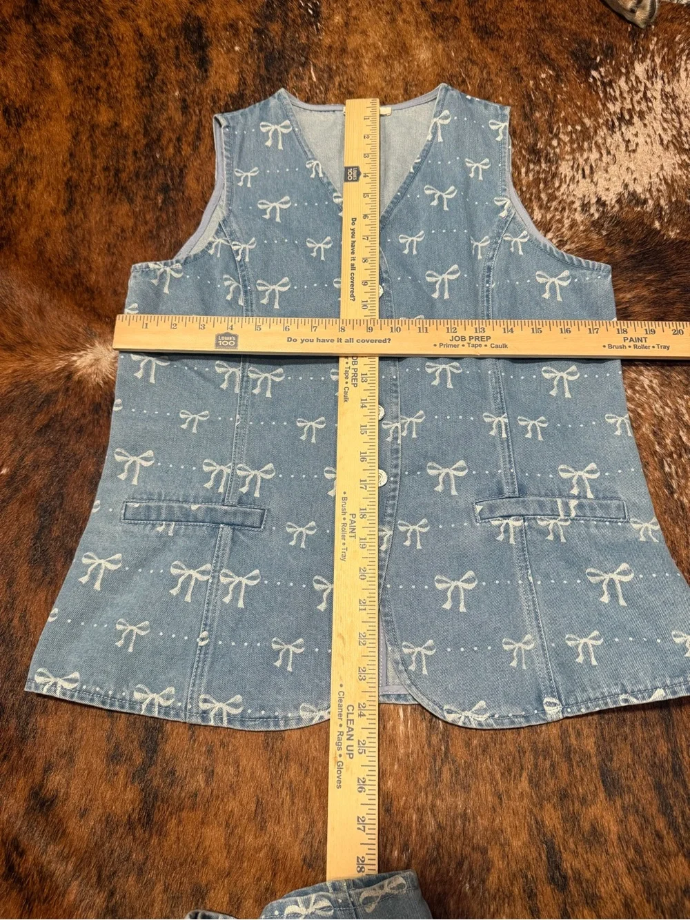 Entro Bow Print Denim Vest and Barrel Pants Set Womens Size L Coquette Monochrom